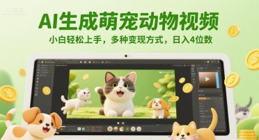 AI生成萌宠动物视频，小白轻松上手，多种变现方式，日入4位数-立业有术