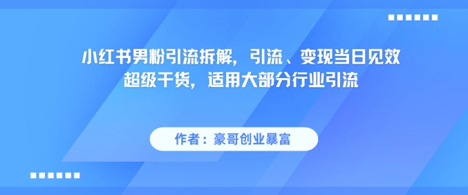 小红书男粉引流拆解，引流、变现当日见效超级干货，适用大部分行业引流-立业有术
