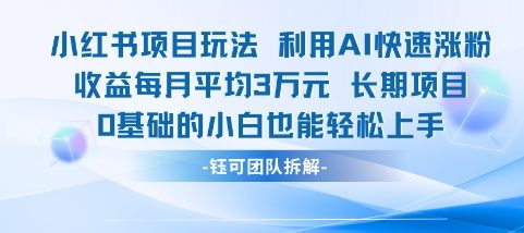 适合小白操作的小红书新项目，利用AI快速涨粉，收益每月平均1W+-立业有术