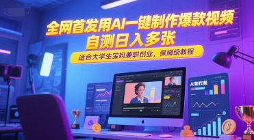 全网首发用AI一键制作爆款视频，自测日入多张，适合大学生宝妈兼职创业，保姆级教程-立业有术