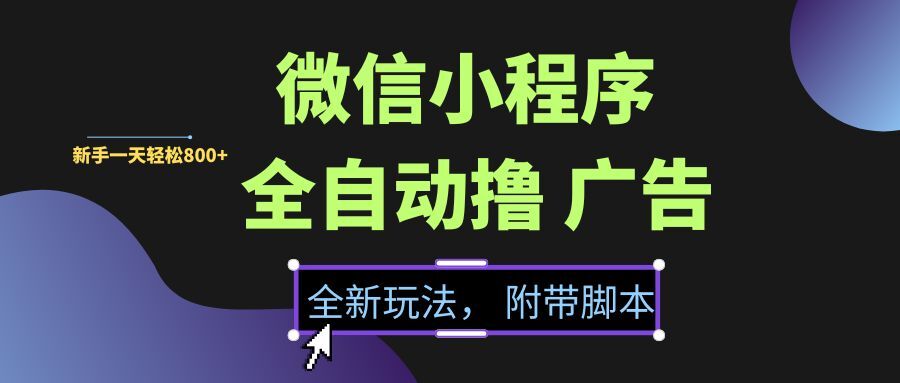 （15134期）微信小程序挂机撸广告，全新玩法，新手一天轻松800+【附带脚本】-立业有术