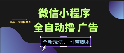 微信小程序全自动撸广告项目，彻底解决没流量的问题，新手一天8张+【揭秘】-立业有术