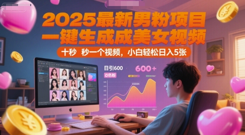 2025最新男粉项目，一键生成美女视频，日引600+色粉 十秒一个视频，小白轻松日入5张【揭秘】-立业有术