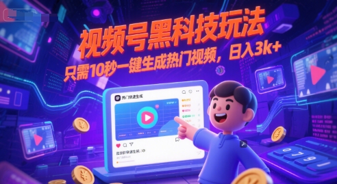 视频号黑科技玩法，只需10秒一键生成热门视频，日入3k+【揭秘】-立业有术