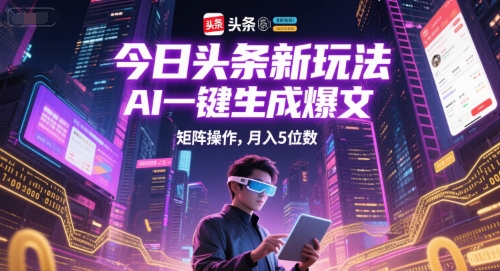 今日头条新玩法，AI一键生成爆文，矩阵操作，月入5位数-立业有术
