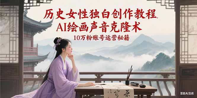 历史女性独白创作教程，AI绘画声音克隆术，10万粉账号运营秘籍-立业有术