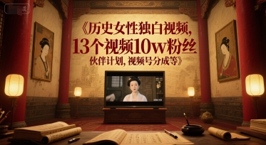 历史女性独白视频，13个视频10w粉丝，伙伴计划，视频号分成等-立业有术
