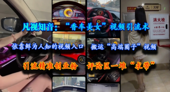 凡视知音：“香车美女”视频引流术，依靠鲜为人知的视频入口，搬运“高端圈子”视频，引流精准创业粉，评论区一堆“求带”-立业有术