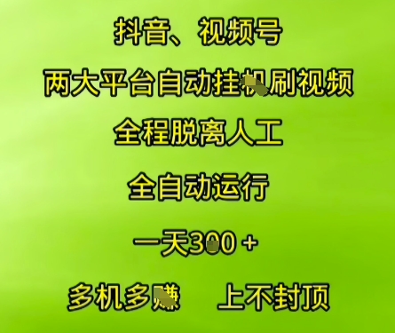 抖音视频号两大平台自动运行，全程脱离人工，自动获取收益，一天3张+，多机多挣，上不封顶【揭秘】-立业有术