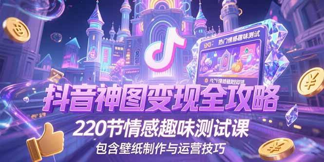 （15264期）抖音神图变现全攻略，220节情感趣味测试课，包含壁纸制作与运营技巧-立业有术
