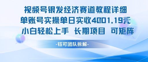 视频号银发经济赛道单账号实操单日实收1k+，小白轻松上手长期项目-立业有术