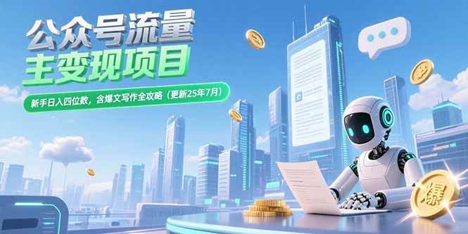 （15340期）公众号流量主变现项目，新手日入四位数，含爆文写作全攻略(更新25年7月)-立业有术