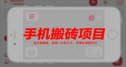 手机搬砖项目，有手就能做，亲测一小时几十，苹果安卓都可以-立业有术