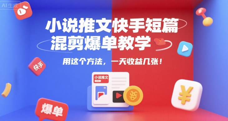 小说推文快手短篇混剪爆单教学，用这个方法，一天收益几张-立业有术