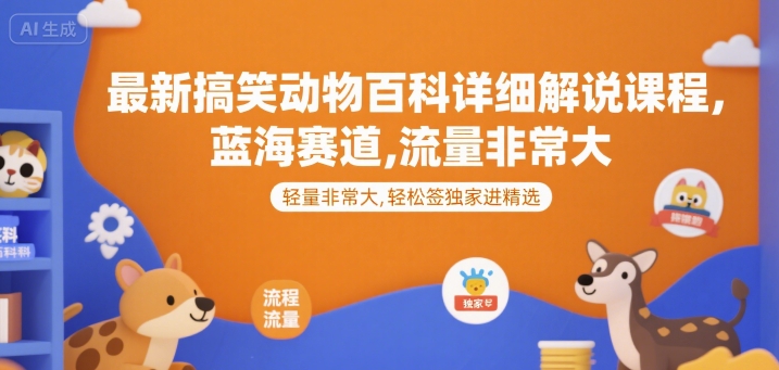 最新搞笑动物百科详细解说课程，蓝海赛道，流量非常大，轻松签独家进精选-立业有术