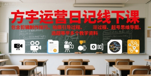 方宇运营日记线下课，包含剪辑制作技巧、拍摄引导过程、起号思维导图、选题等多个教学资料-立业有术