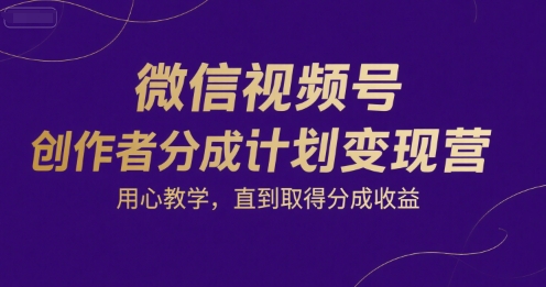 微信视频号创作者分成计划变现营，用心教学，直到取得分成收益-立业有术
