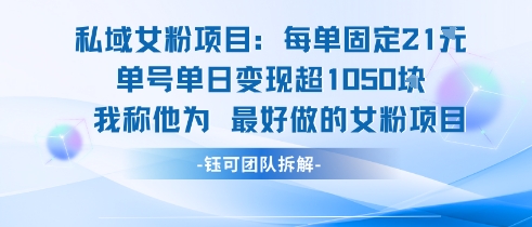 私域女粉项目：每单固定21块，单日变现超1k+，最好做的女粉项目-立业有术