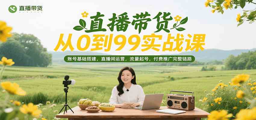 直播带货从0到99实战课，账号基础搭建，直播间运营，流量起号，付费推广完整链路-立业有术