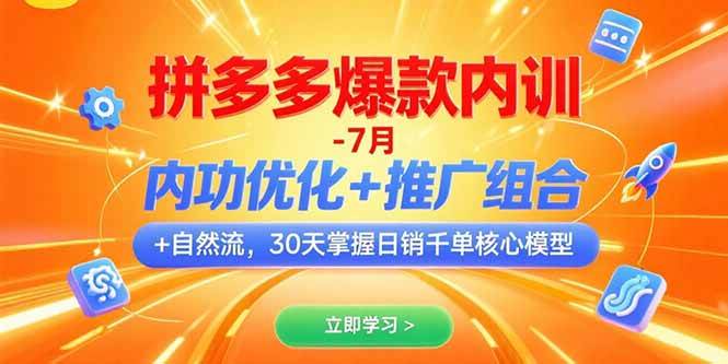 （15402期）拼多多爆款内训-7月 内功优化+推广组合+自然流 30天掌握日销千单核心模型-立业有术