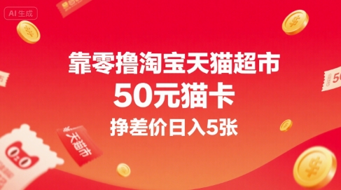 靠零撸淘宝天猫超市50元猫卡，挣差价日入5张-立业有术