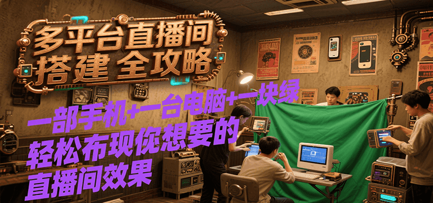 多平台直播间搭建全攻略，一部手机+一台电脑+一块绿布轻松实现你想要的直播间效果-立业有术