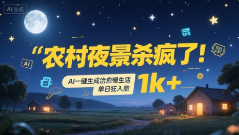 农村夜景杀疯了！AI一键生成治愈系慢生活，单日狂入1k+-立业有术