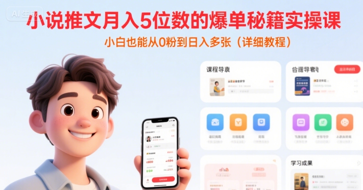 小说推文月入5位数的爆单秘籍实操课，，小白也能从0粉到日入多张(详细教程)-立业有术