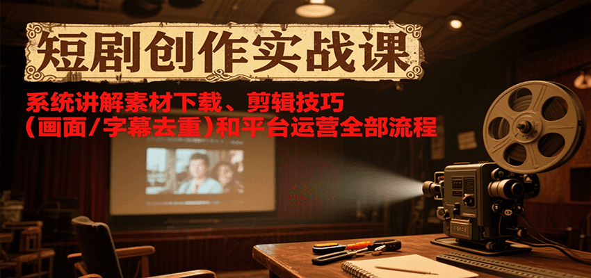 短剧创作实战课，系统讲解素材下载、剪辑技巧（画面/字幕去重）和平台运营全部流程-立业有术
