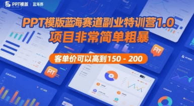 PPT模版蓝海赛道副业特训营1.0，项目非常简单粗暴，客单价可以高到150-200-立业有术