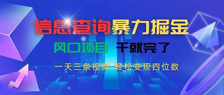 （15516期）信息查询暴力掘金，一天三条视频 轻松变现四位数，风口项目干就完了-立业有术