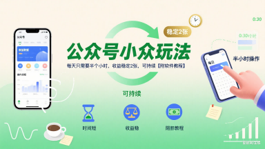 公众号小众玩法，每天只需要半个小时，收益稳定2张，可持续【附软件教程】-立业有术