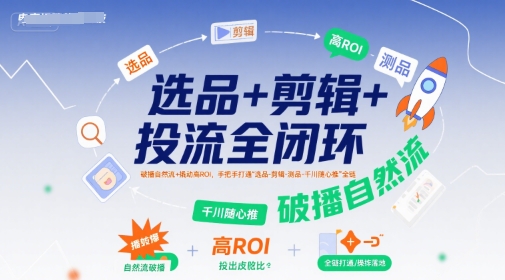 选品+剪辑+投流全闭环，破播自然流+撬动高ROI，手把手打通“选品-剪辑-测品-千川随心推”全链-立业有术