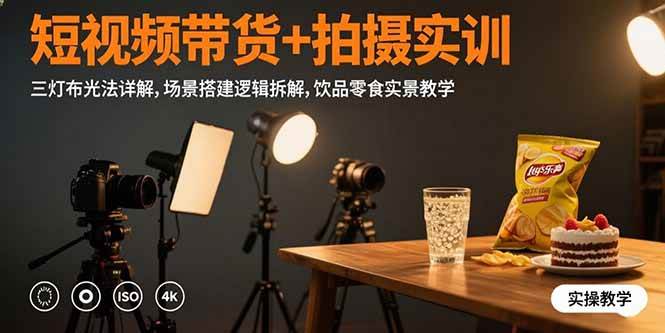 （15540期）短视频带货+拍摄实训：三灯布光法详解,场景搭建逻辑拆解,饮品零食实景教学-立业有术