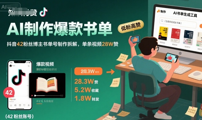 AI制作爆款书单，抖音42粉丝博主书单号制作拆解，单条视频28W赞-立业有术