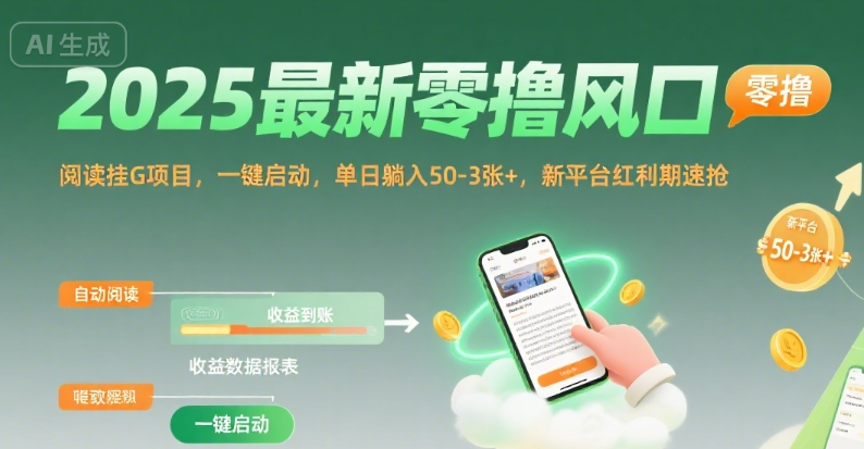 2025最新零撸风口，阅读挂G项目，一键启动，单日躺入 50-3张+，新平台红利期速抢【揭秘】-立业有术