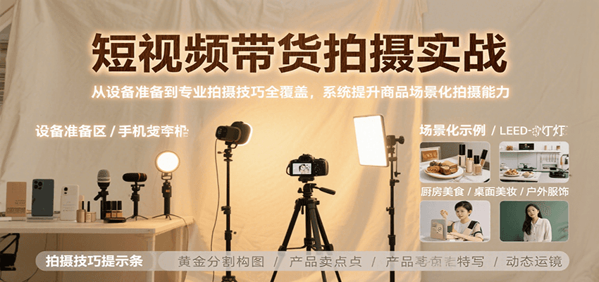 短视频带货拍摄实战，从设备准备到专业拍摄技巧全覆盖，系统提升商品场景化拍摄能力-立业有术