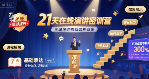 21天在线演讲密训营，王牌演讲招商课程系统-立业有术