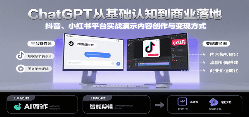 ChatGPT从基础认知到商业落地，实战演示抖音、小红书等平台的内容创作与变现-立业有术