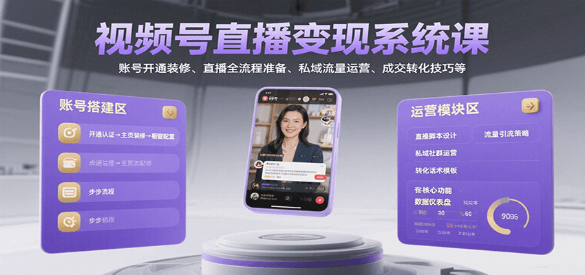 视频号直播变现系统课，账号开通装修、直播全流程准备、私域流量运营、成交转化技巧等-立业有术