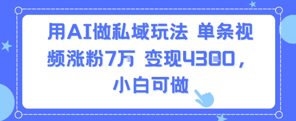 用AI做私域玩法，单条视频涨粉7W变现4.3k，小白可做-立业有术