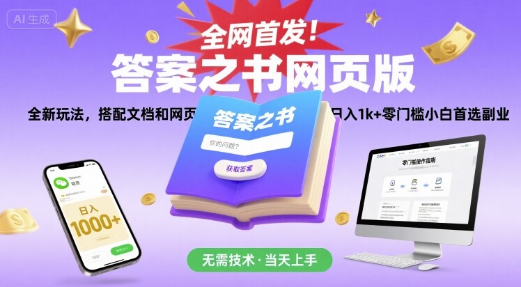 全网首发！答案之书网页版，全新玩法，搭配文档和网页，日入1k+零门槛小白首选副业【揭秘】-立业有术