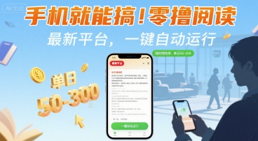 手机就能搞！零撸阅读挂G，最新平台，一键自动运行，随时随地挣，单日50-3张+【揭秘】-立业有术