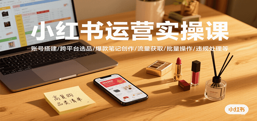 小红书运营实操课，账号搭建/跨平台选品/爆款笔记创作/流量获取/批量操作/违规处理等-立业有术