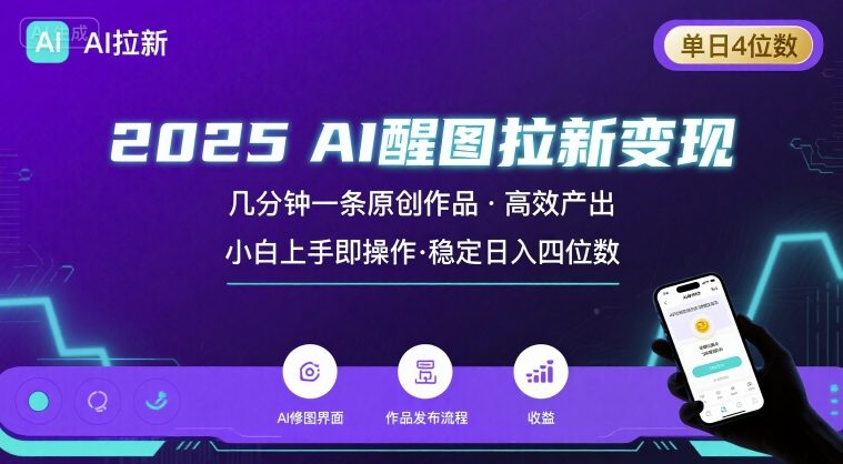 2025最强AI醒图拉新，几分钟一条原创作品，单日收入4位数，小白也能上手操作-立业有术