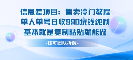 信息差项目：售卖冷门教程单人单号日收9张纯利基本就是复制粘贴就能做-立业有术