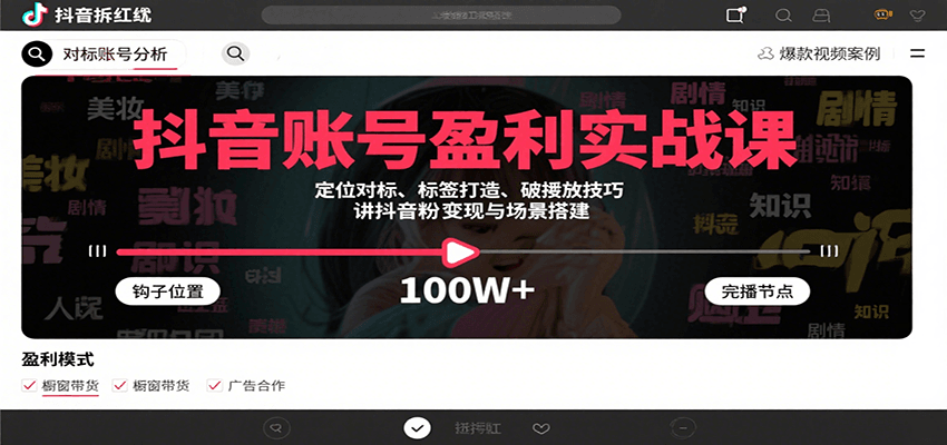 抖音账号盈利实战课，定位对标、标签打造、破播放技巧，讲涨粉变现与场景搭建-立业有术