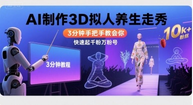 Ai制作3D拟人养生走秀，3分钟手把手教会你，快速起千粉万粉号-立业有术