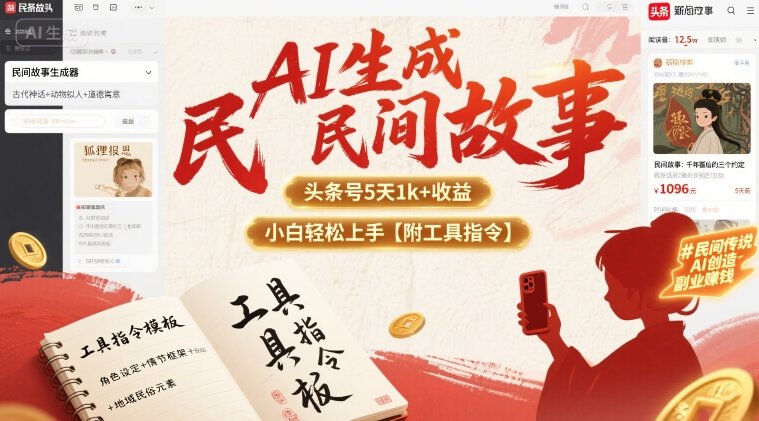 AI生成民间故事，头条号5天1k+，小白轻松上手【附工具指令】-立业有术