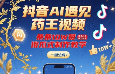 抖音AI遇见药王视频，条条10W赞，快速起千粉万粉号，傻瓜式制作教学-立业有术
